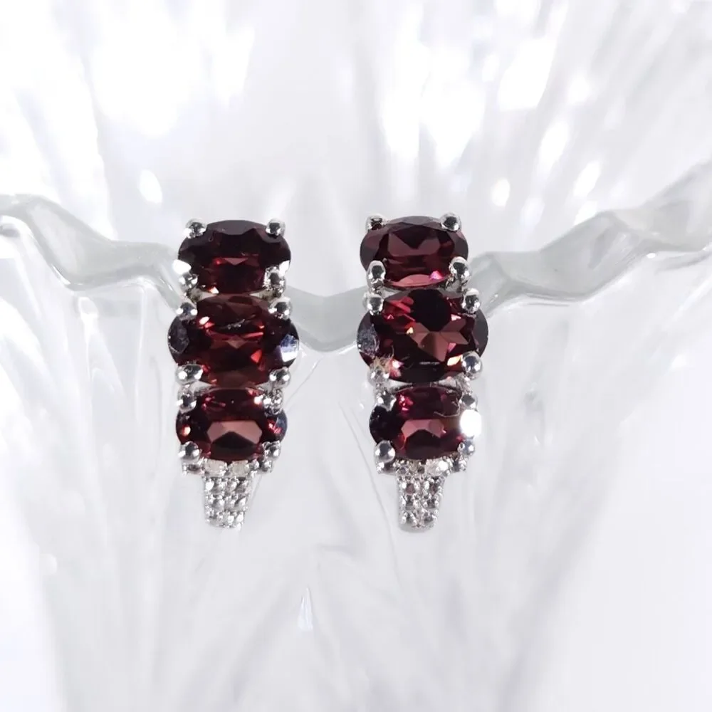 Raspberry Zircon J-Hoop Earrings Platinum over Sterling Silver